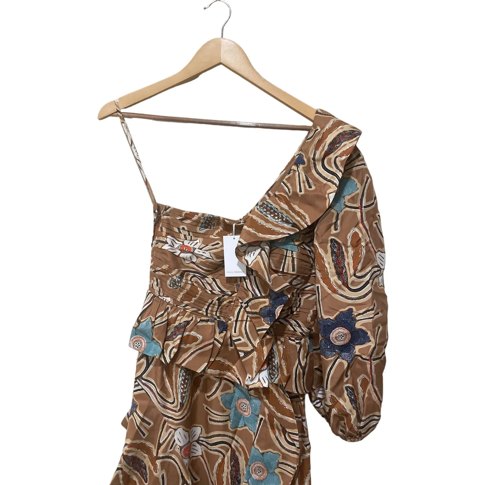 Ulla Johnson Mariam One-sleeve Ruffled Printed Silk Dress - Copper Size 2 - Image 7