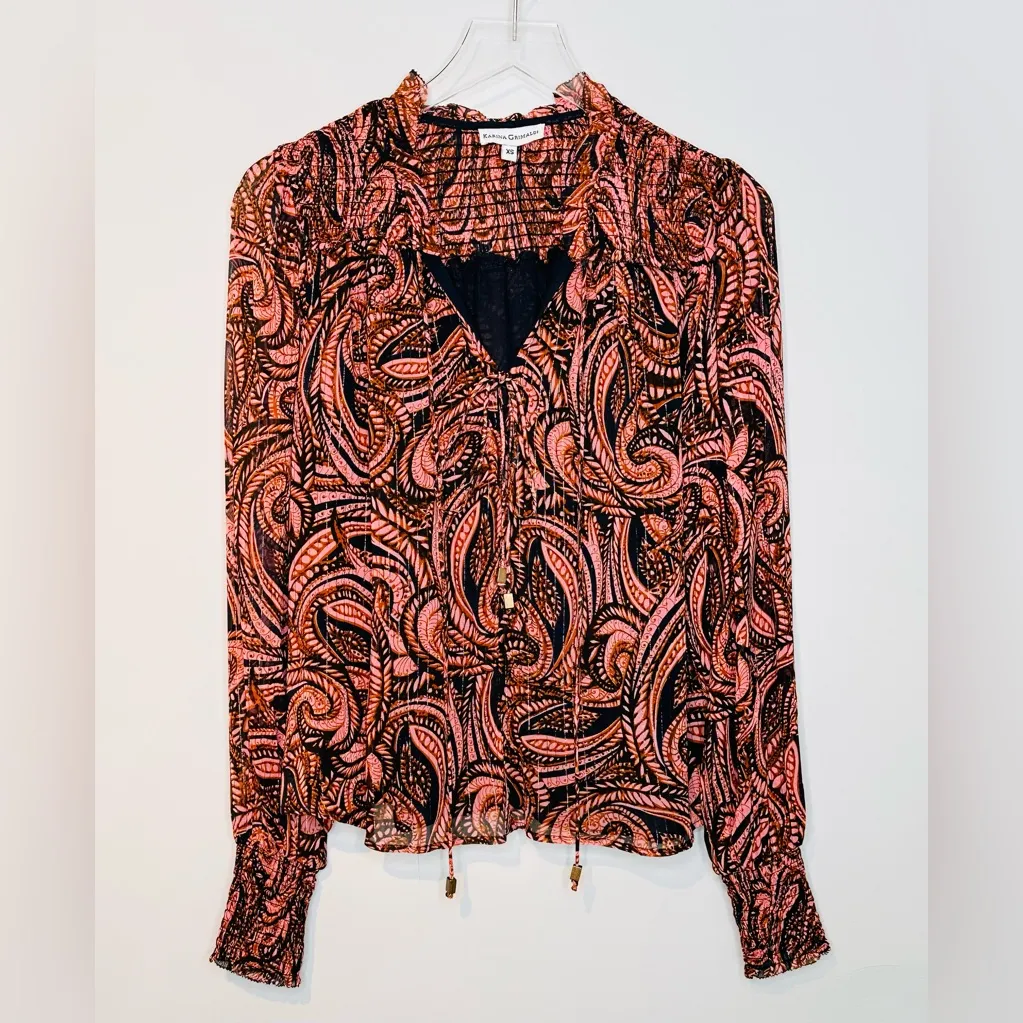 Karina Grimaldi Pink Black Roma Paisley Popover Chiffon Blouse Shirt Top - Image 13
