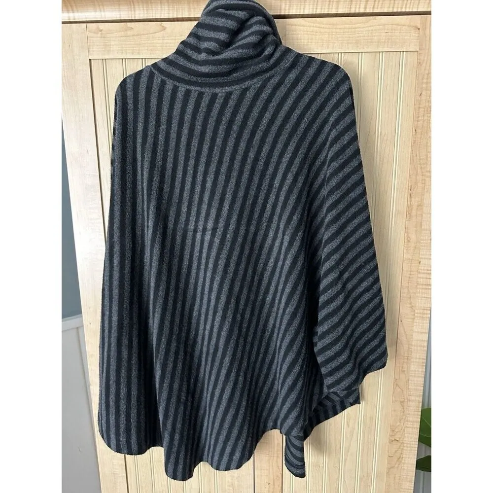 Soft Surroundings Poncho Women One Size Gray Black Stripe Cowl Neck Sweater Cozy - Image 2