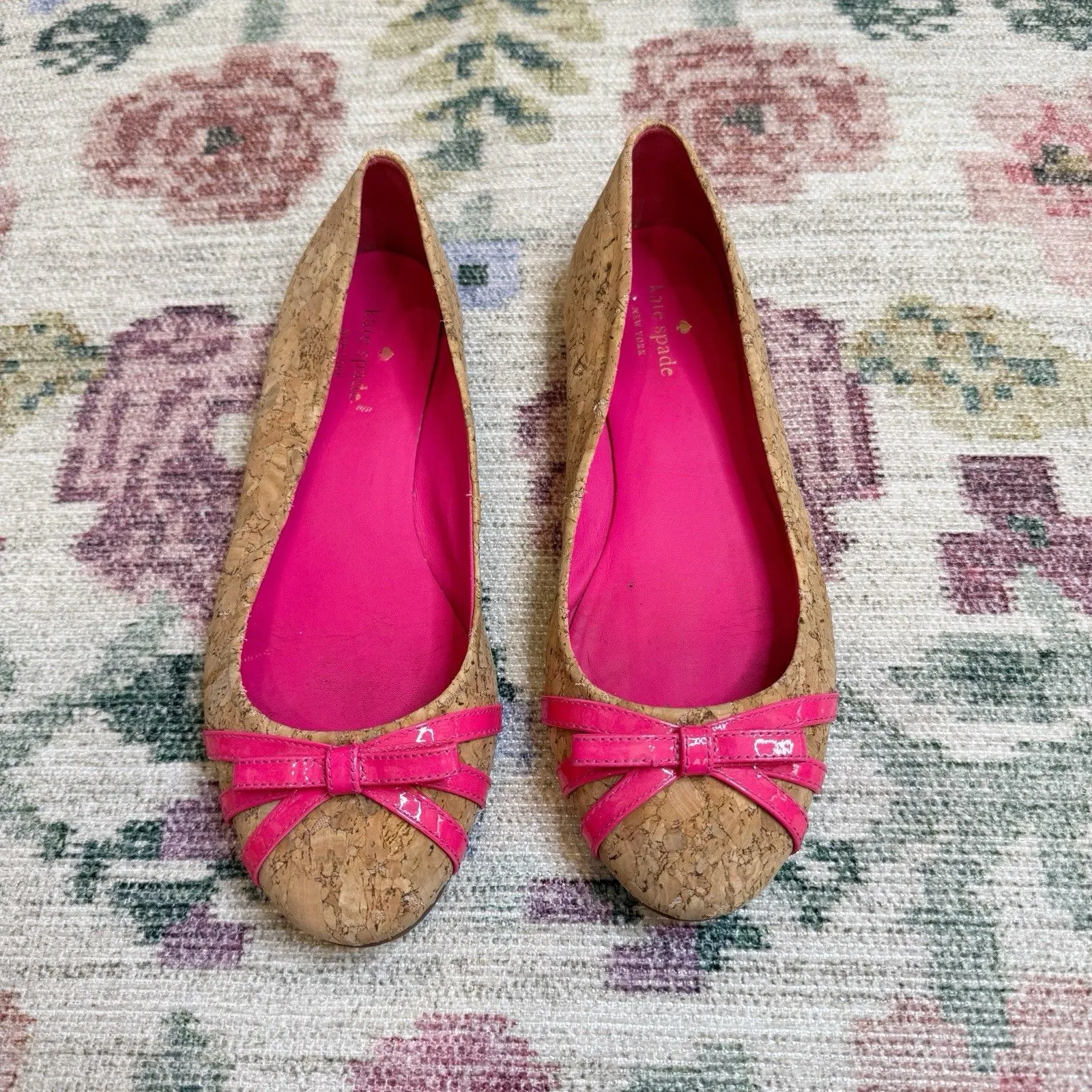 Kate Spade Womens Cork Ballet Flats Size 8.5 Pink Tiny Bow Preppy Corpcore Flats - Image 2