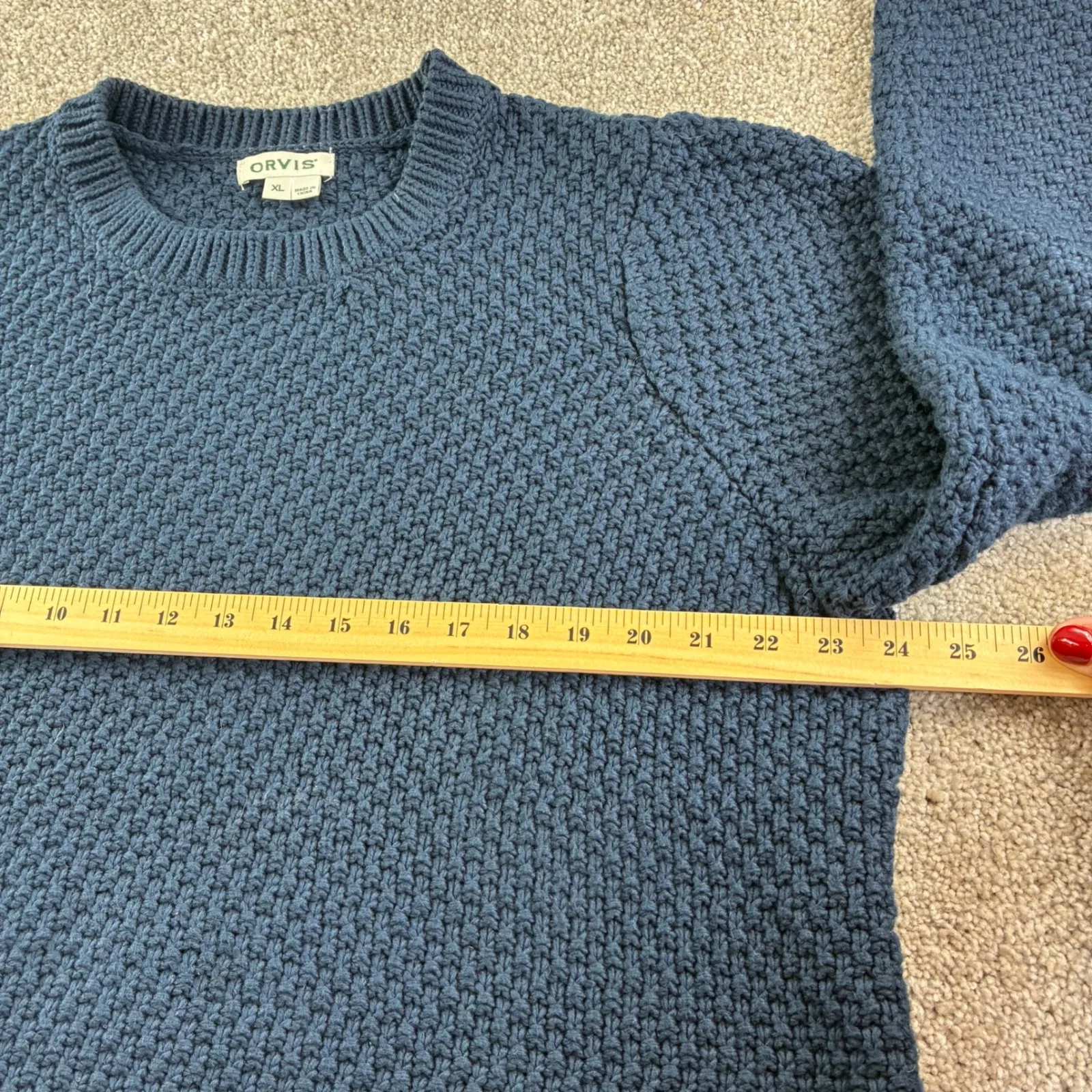 ORVIS Womens XL Blue Irish Knit Cotton Crew Neck Long Sleeve Sweater Classic - Image 3