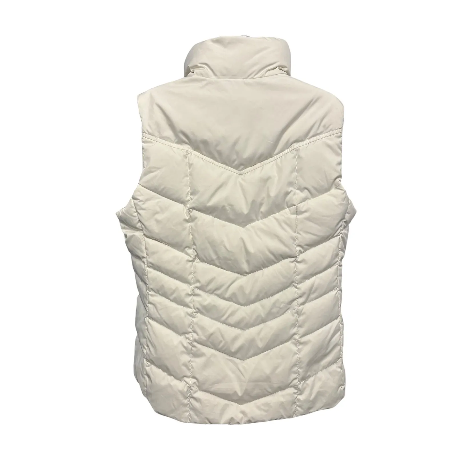 Lands End Womens Puffer Vest Cream M 10-12 Stand Collar Down Insulated Zip Up - Image 2