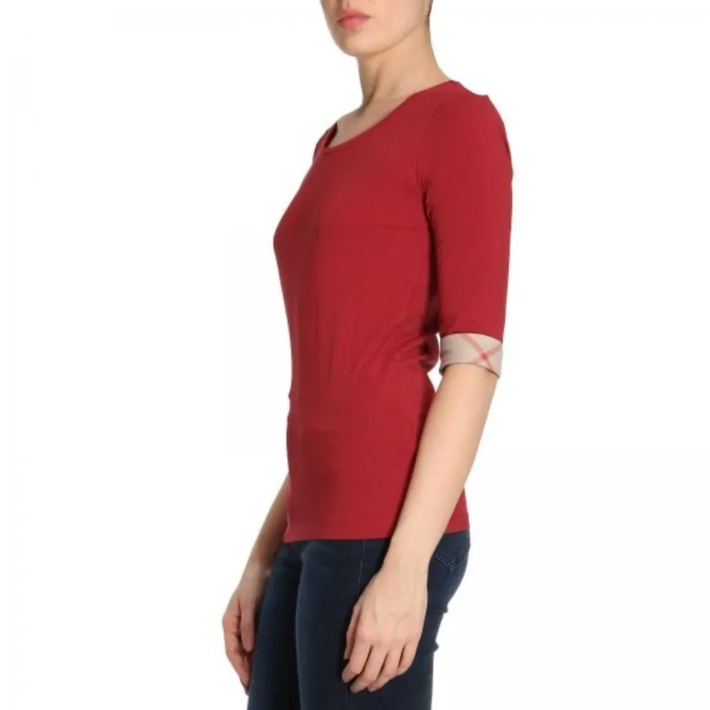 Burberry Brit • scoop round neck check cuff stretch top - Image 32