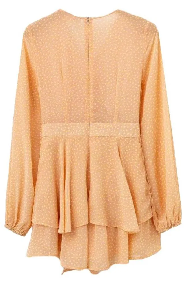Goodnight Macaroon NWT Peach & Yellow Ruffled Romper with Tie - Image 3