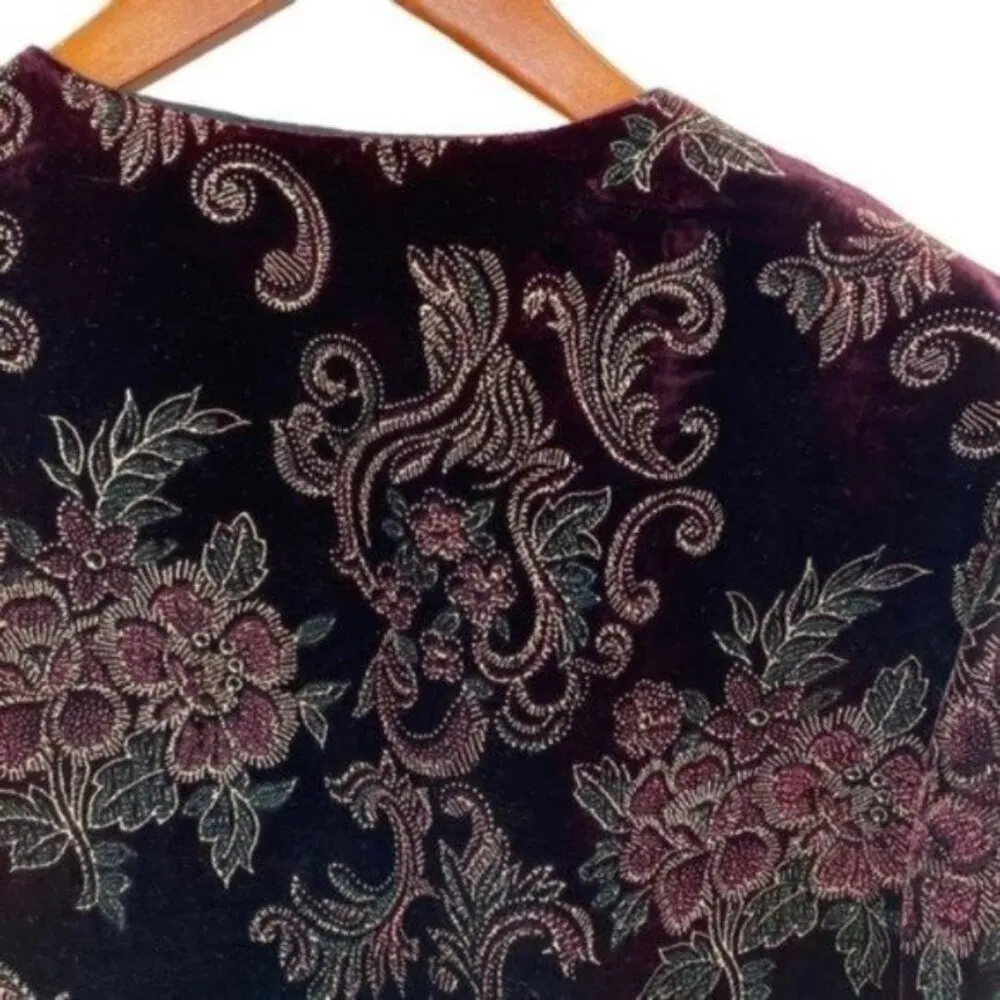 Vintage Jeri Marque Velvet Metallic Brocade Blazer Jacket Red Size M - Image 6