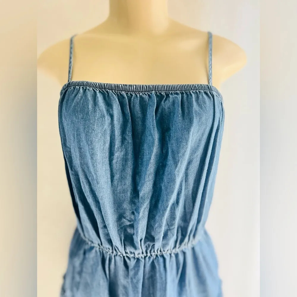 EXPRESS  Denim Square Neck Tiered Mini Dress size M petite - Image 10