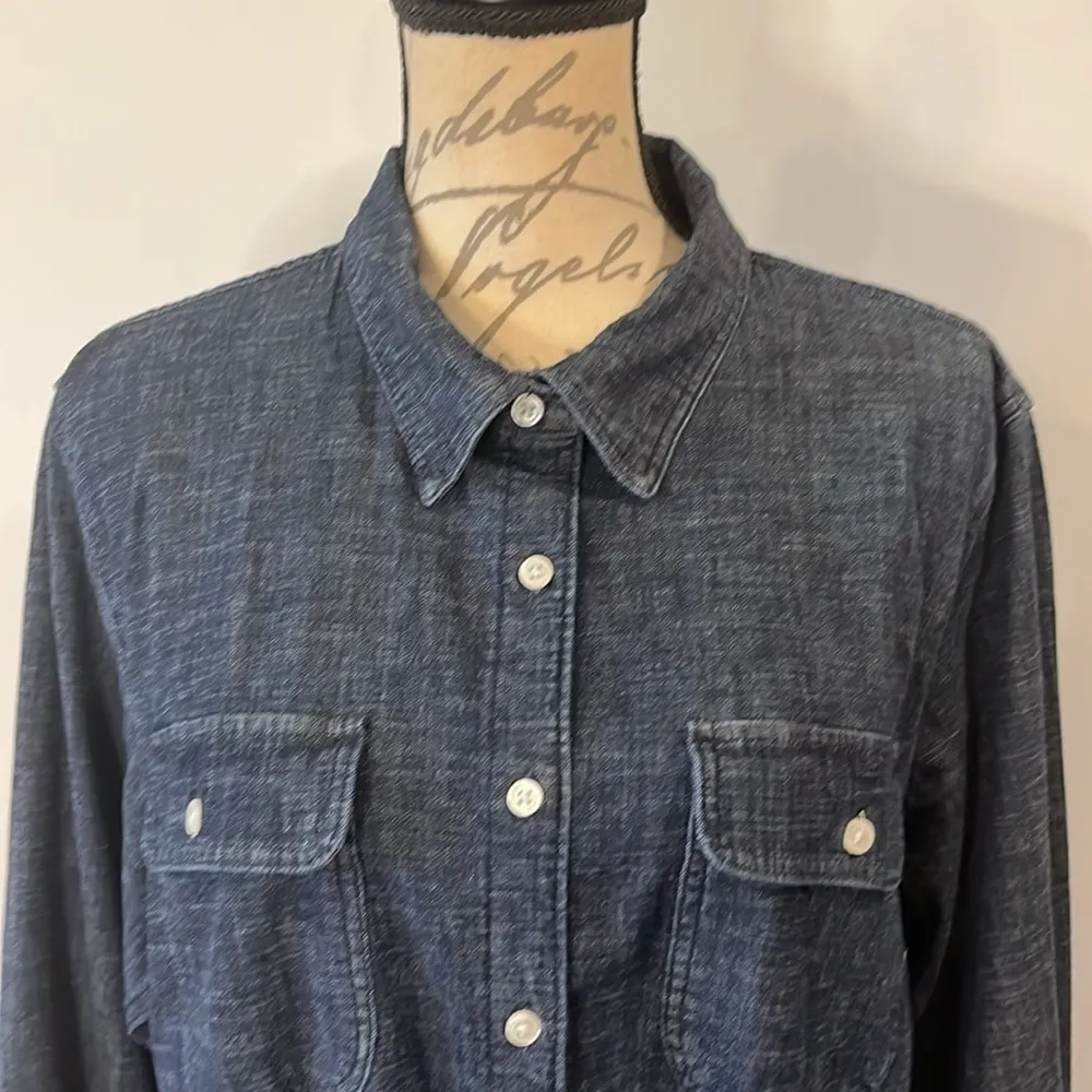 Lands’ End stretch cotton denim belted shirt dress indigo blue XL Tall - Image 3