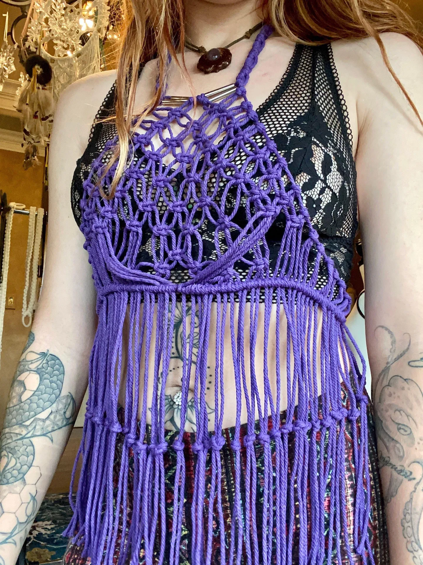 Handmade Macrame Crochet Top Unique Purple Size XXS - Image 2