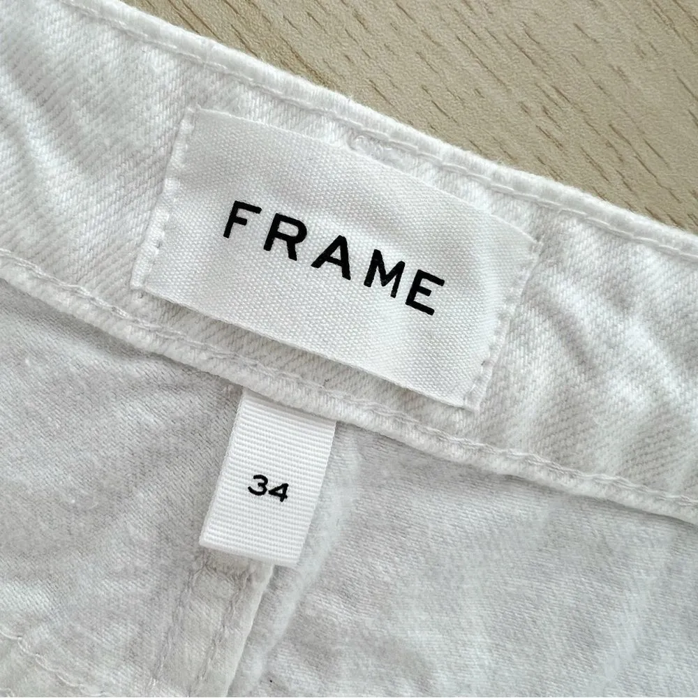 NEW Frame Le Grand Garcon Raw Hem Denim Short White Sz 34 - Image 12