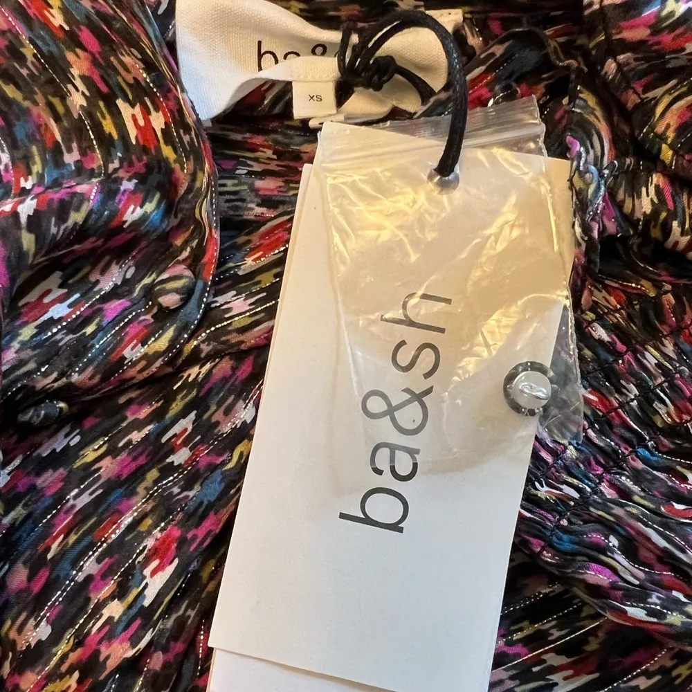 Ba&sh Deep Dress Lady Noir Multicolor Print Button Yolk NWT Size XS MSRP $365 - Image 4