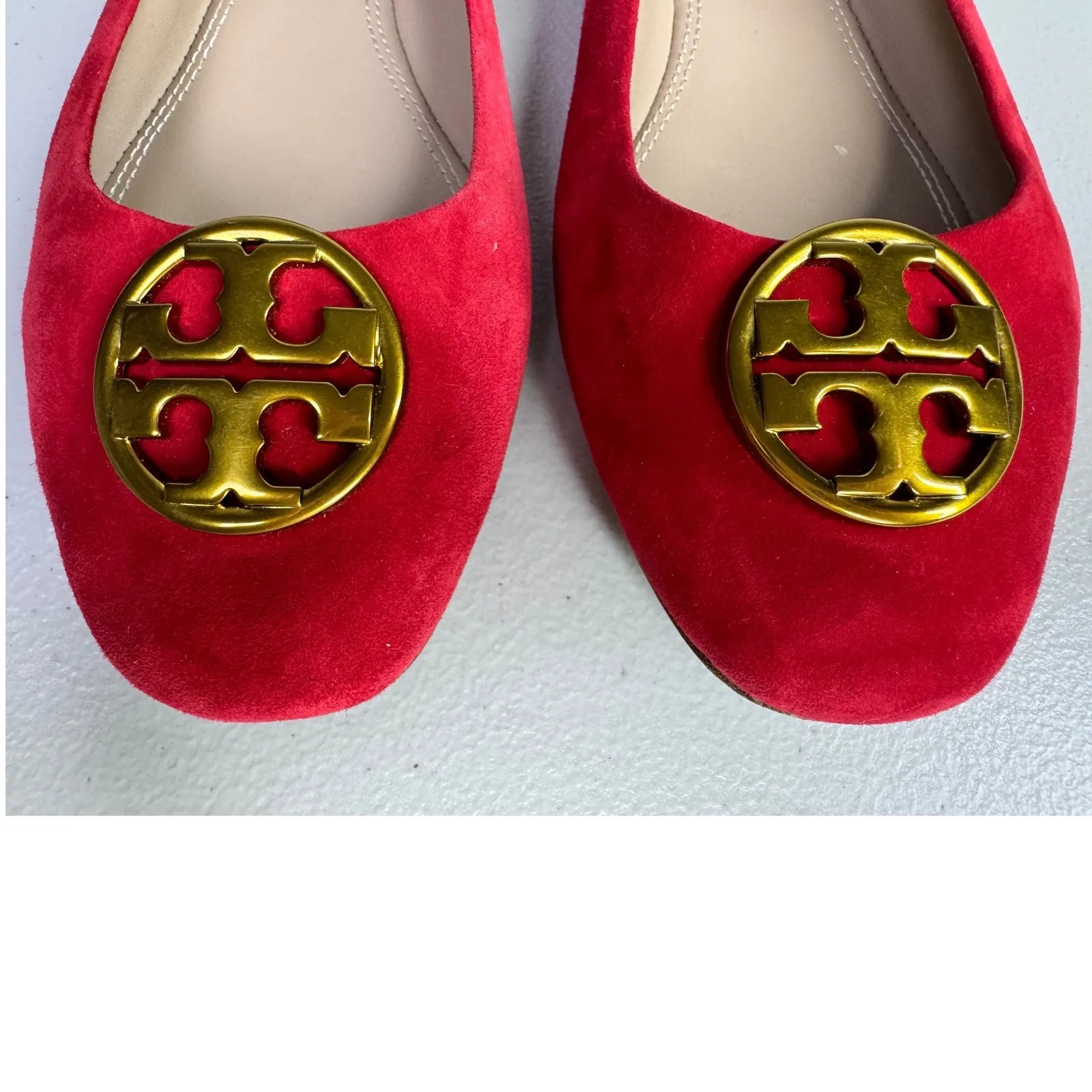Tory Burch Chelsea Suede Leather Ballet Flats Gold Logo Women's Size 8.5 - Image 2