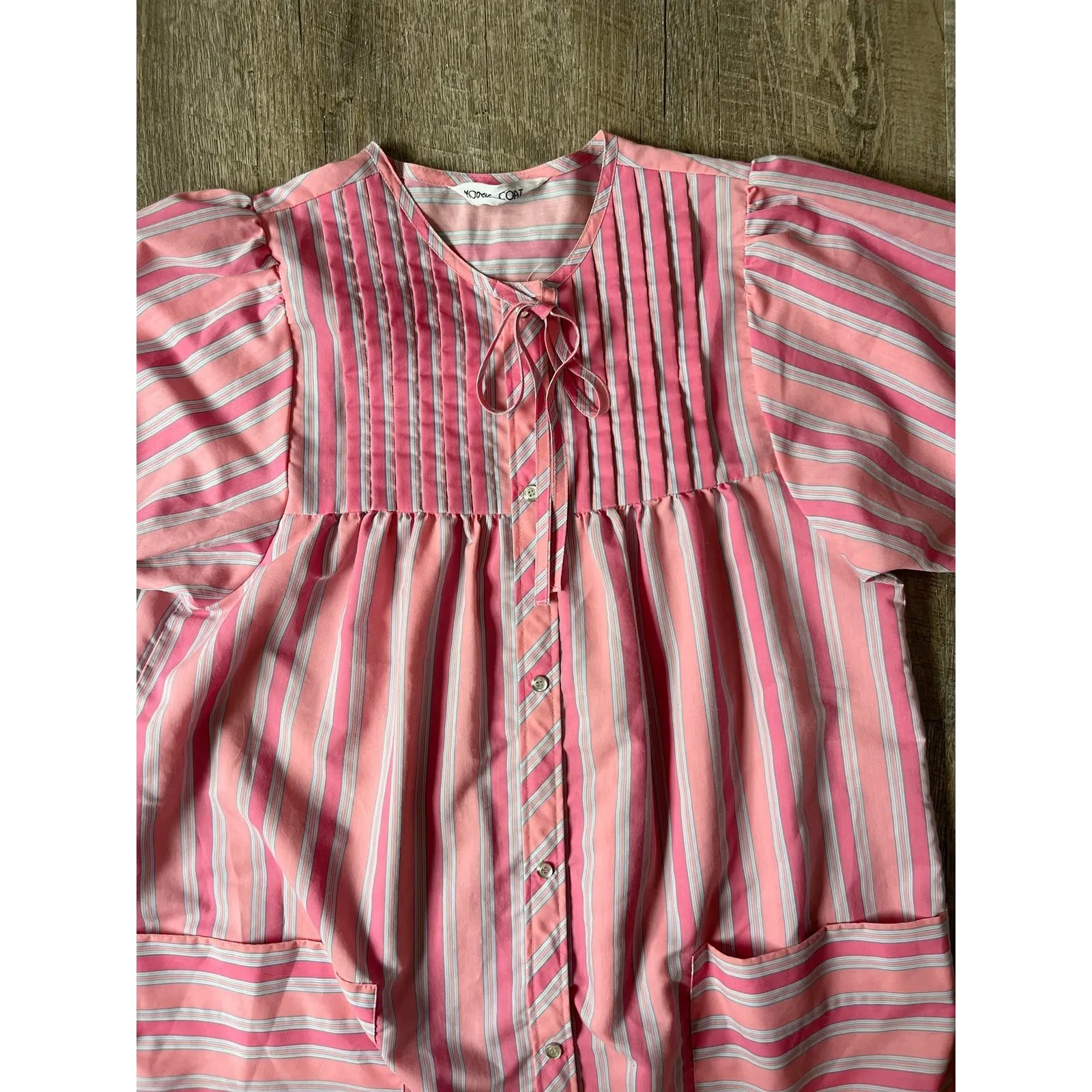 Vintage Pink striped House Coat Robe by Model Coat size M‎ Size M - Image 4