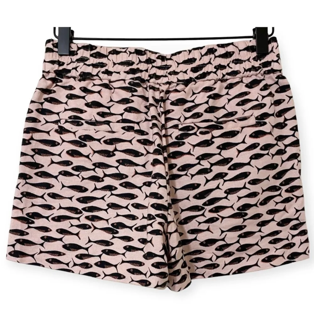 J. Crew Pink Minnow Fish Print Linen Blend Pull On Elastic Waist Shorts XXS New - Image 4
