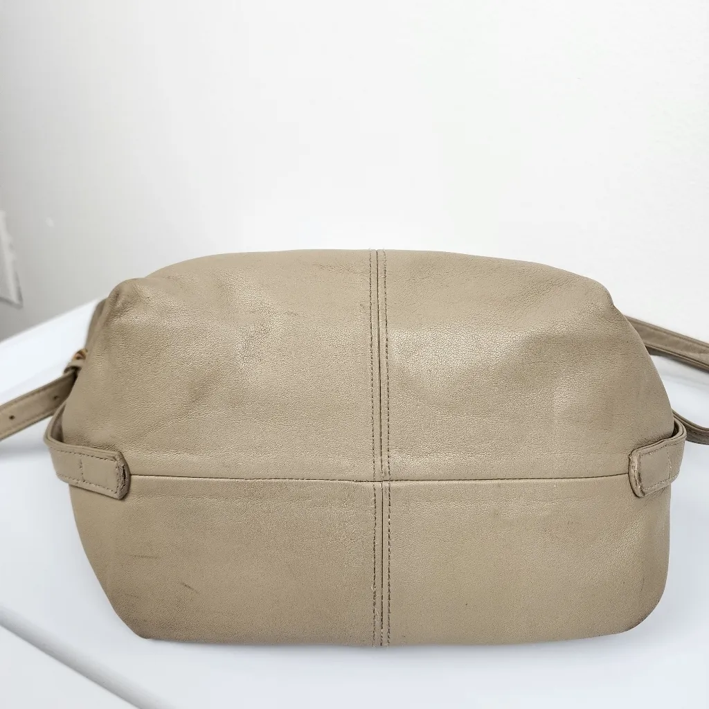 Stone Mountain Beige Tan Leather Slouch Shoulder Bag Purse - Image 11