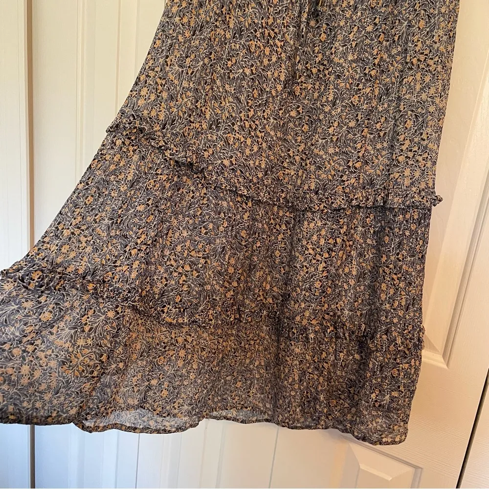 Anthropologie Kira Off the Shoulder Peasant Midi Dress Floral Metallic Sz 4 - Image 10