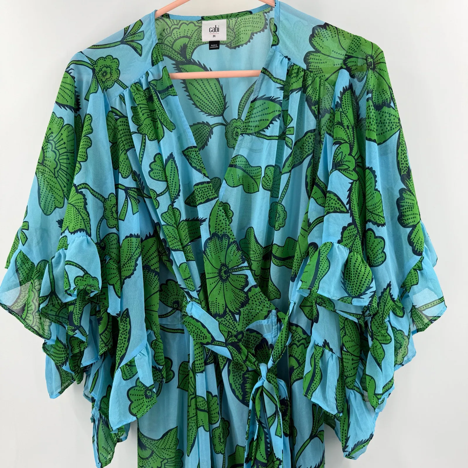 Cabi Dress Size Medium 5815 ‘No Slip’ Wrap Derby Flutter Sleeve Floral Floral - Image 6