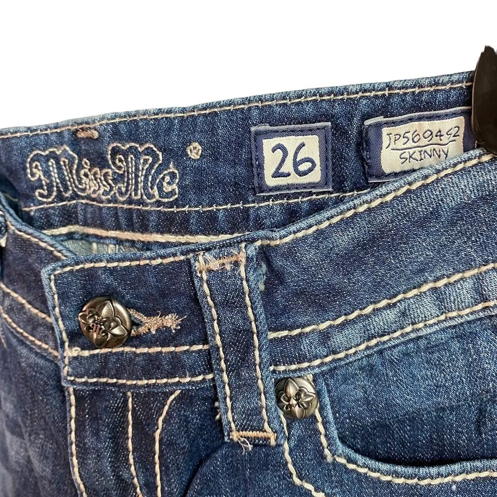 Miss Me Jeans Womens Size‎ 26 skinny cut Denim Embroidered Flower Pockets - Image 5