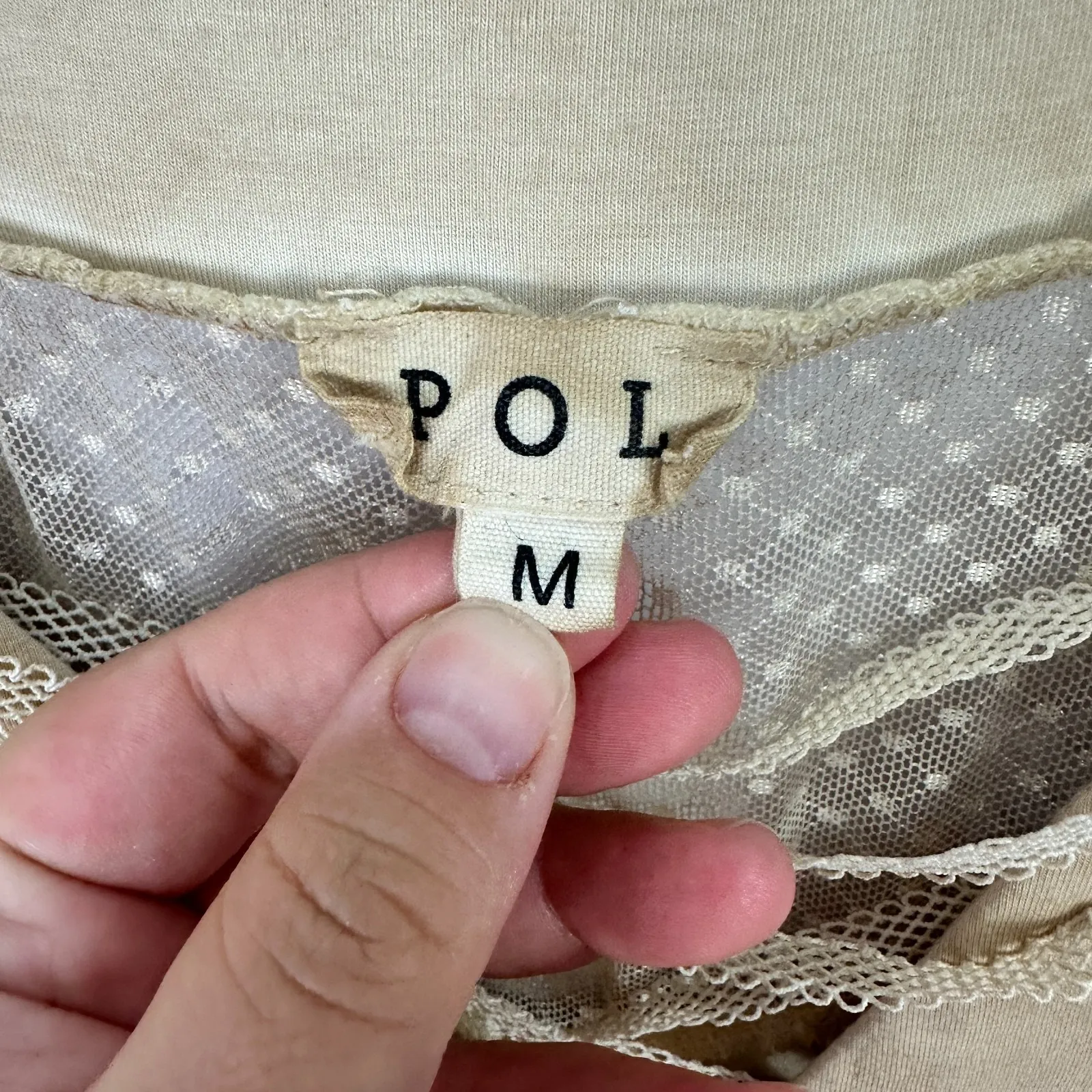 POL Boho Tunic Top M Beige Lace Corset Sheer Peasant Hippie Y2K‎ Cottagecore - Image 3