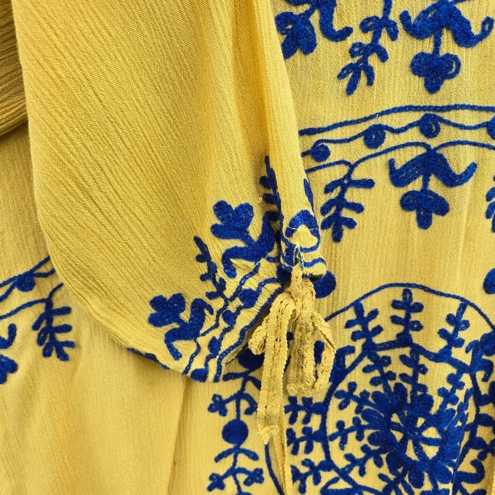 Flint Moss Beach size Small Embeoidered Swim Coverup Yellow & Blue - Image 3