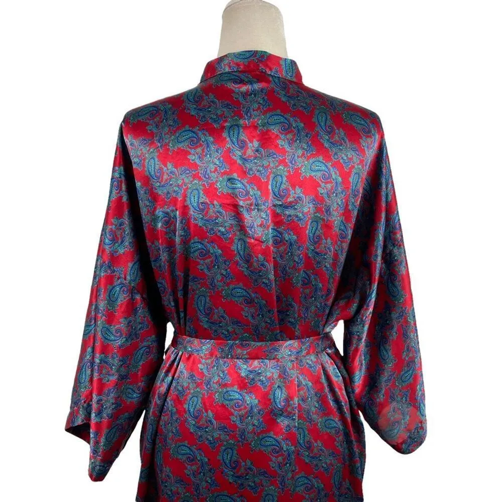 Vintage Victoria's Secret Womens Gold Label Floral Paisley Satin Belted Robe - Image 6