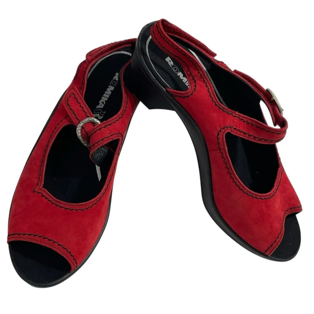 NEW Romika Red & Black‎ Sandals EU 37 Hook and Loop Closure Sling Back Shoes Size 6 - Image 2