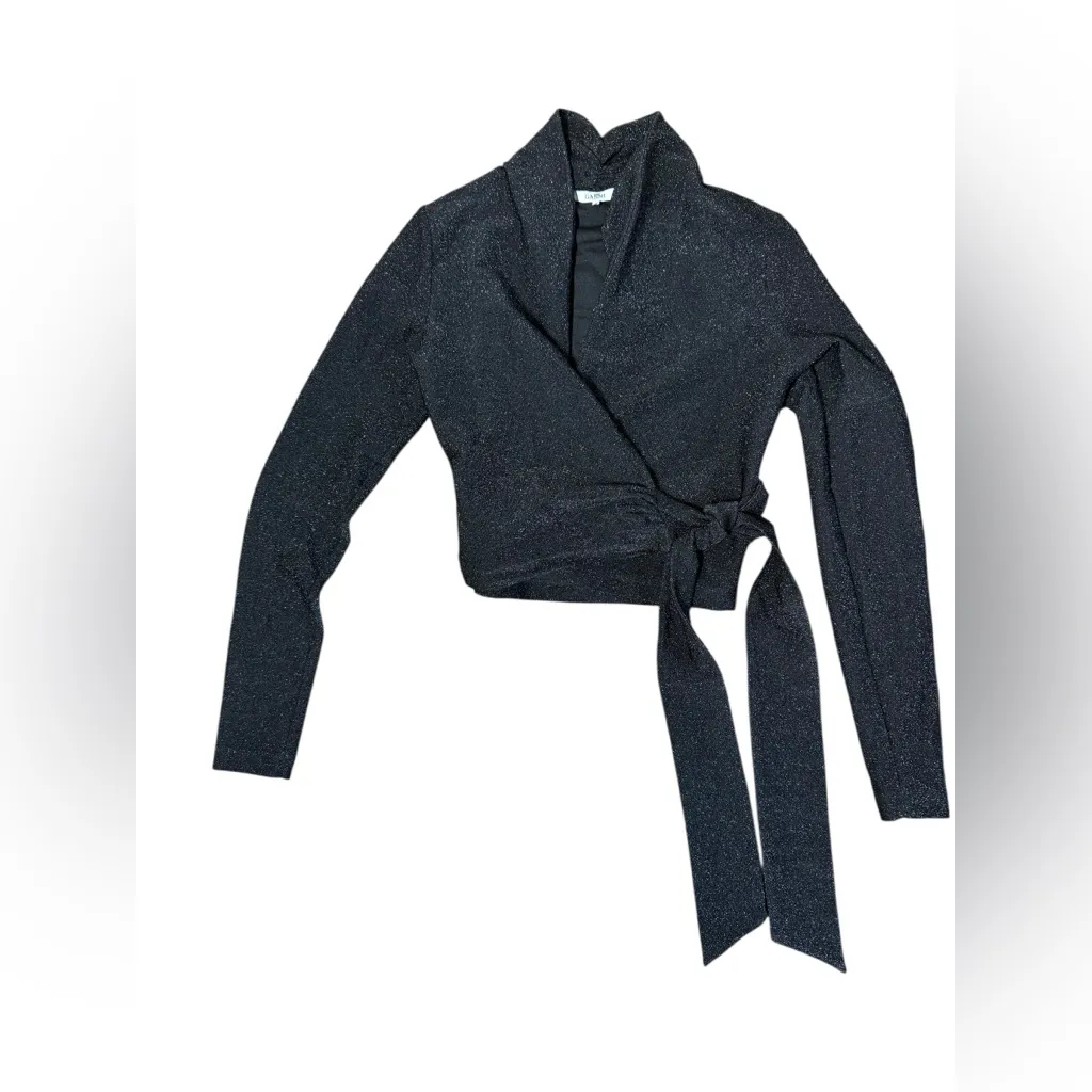 Ganni Baxter Metallic Stretch Knit Wrap Top Size US 4 - Image 3