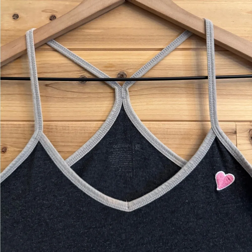 Y2K Old Navy Size XSmall Longline Tunic Racerback Embroidered Heart Tank Top - Image 2