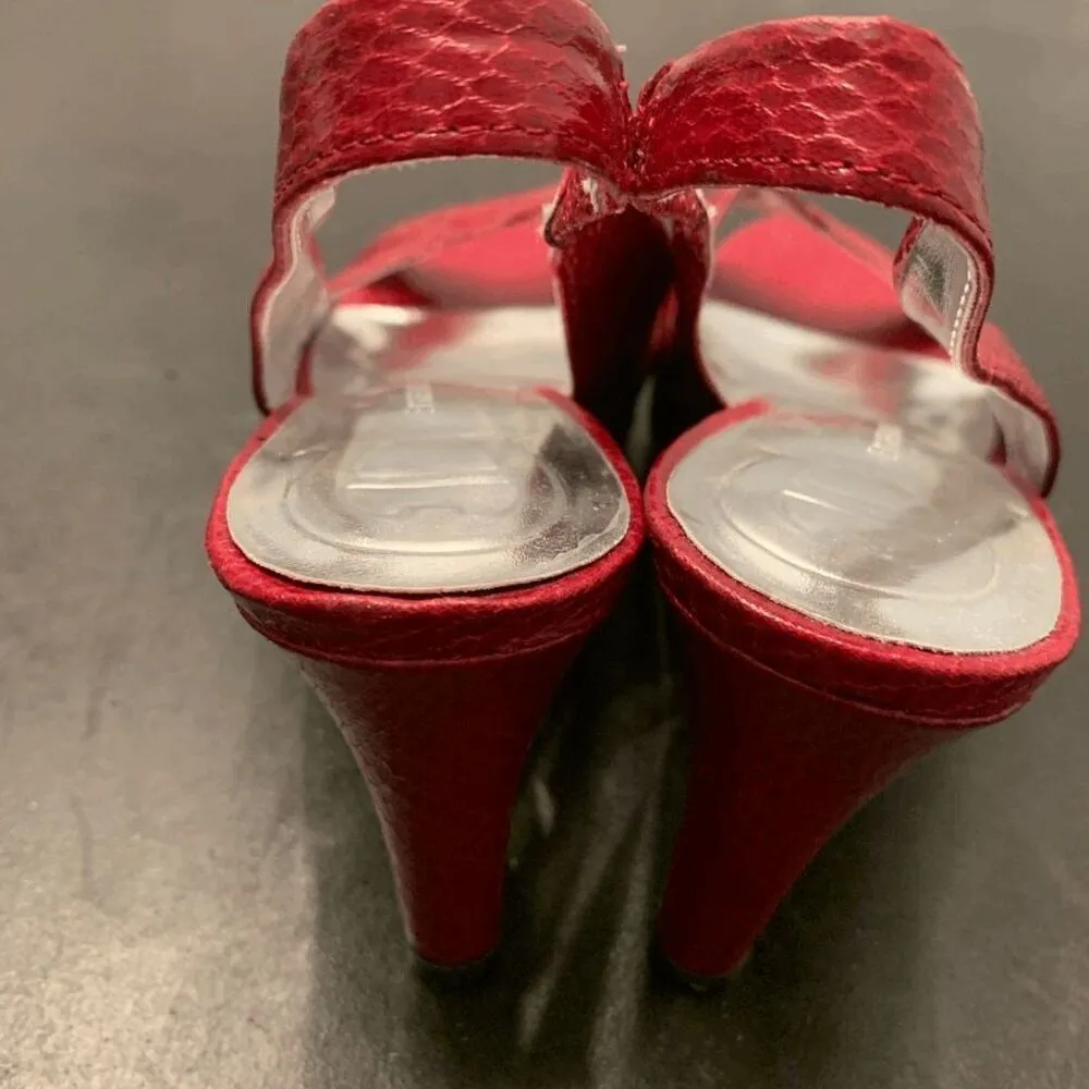 Etienne Aigner Women's Crisscross Strap Texture Red Sling Back Wedge Sandals 6.5 - Image 5