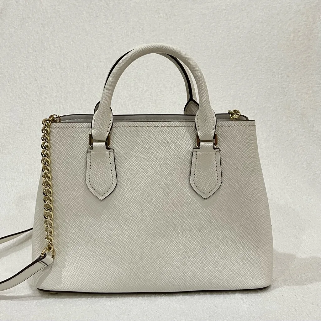 DKNY Ivory Leather Bianca Medium Satchel Bag - Image 4
