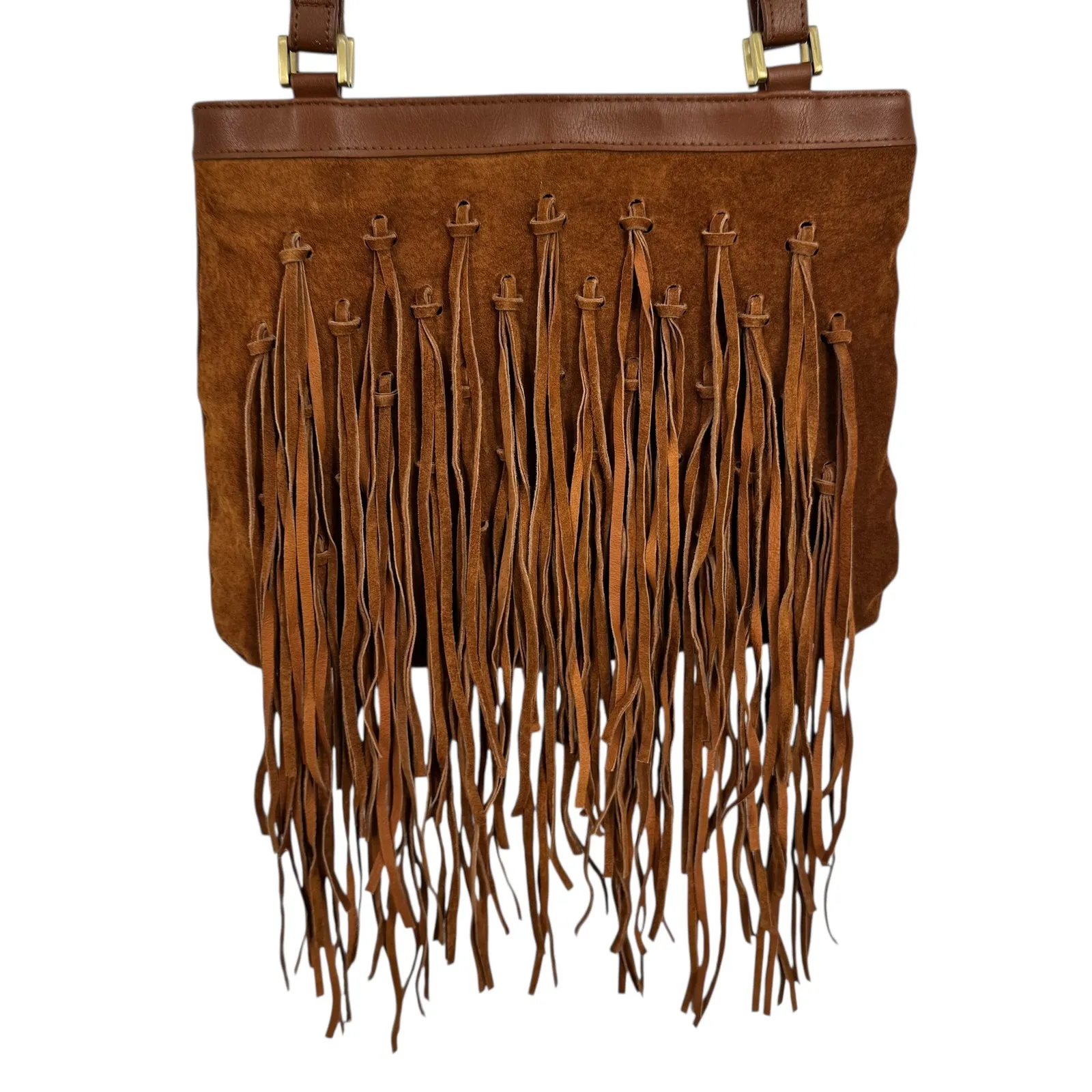 Express purse suede leather fringe shoulder bag boho cottagecore festival brown - Image 2