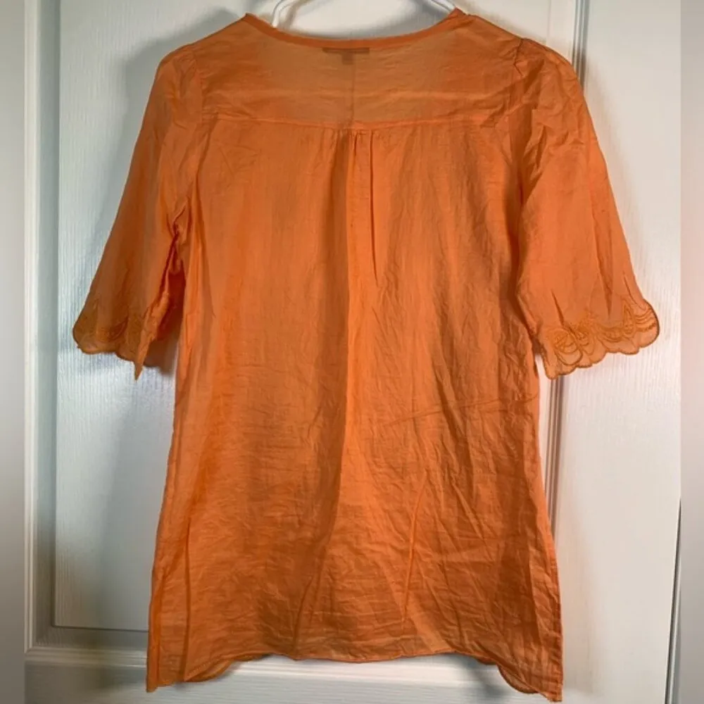Massimo Dutti Spring Summer Orange Embroidered Lightweight Blouse Size Med EUC - Image 2