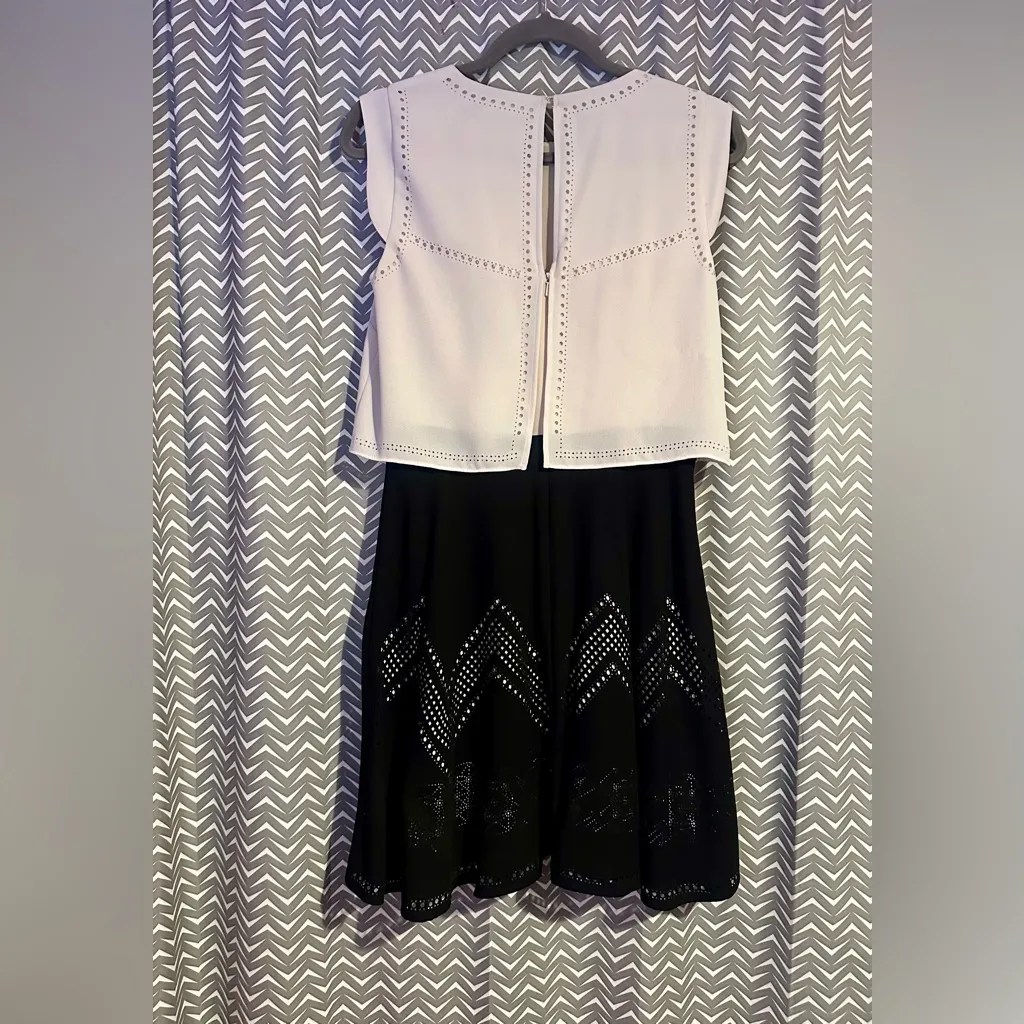 Karen Millen | Black/Ivory Eyelet Geometric Dress, Size 6 - Image 4