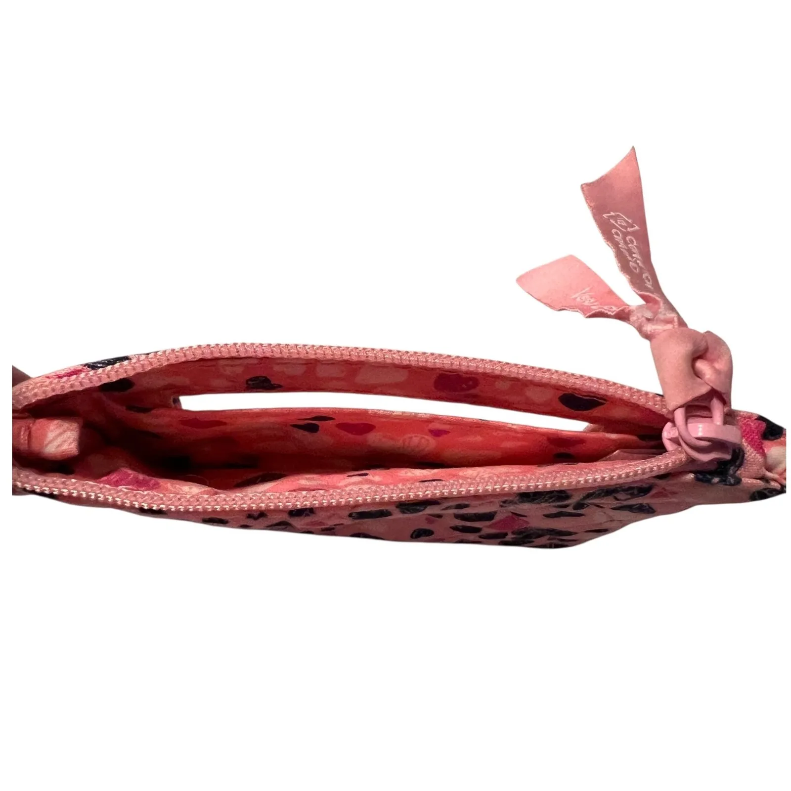 Vera Bradley Zip ID Case Wallet Pink Hearts Print Quilted Cotton Key Ring - Image 4