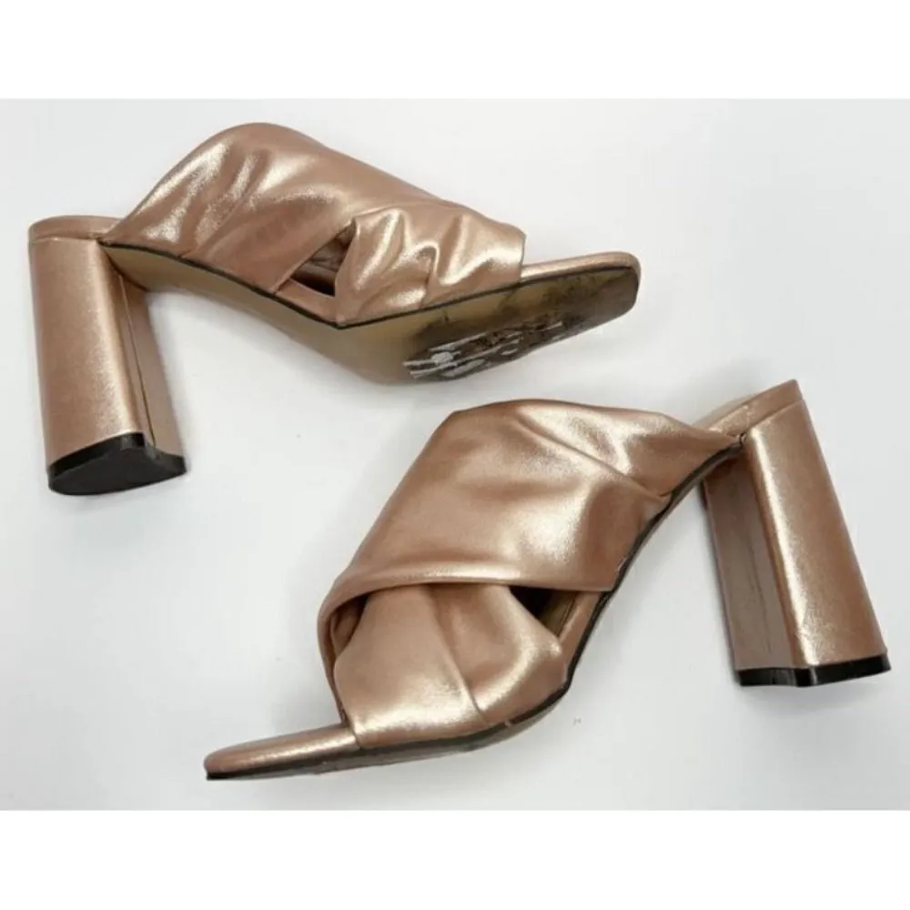 Adrienne Vittadini Gold Twist Block Heel Mules Slides Rose Gold Size 6 - Image 7