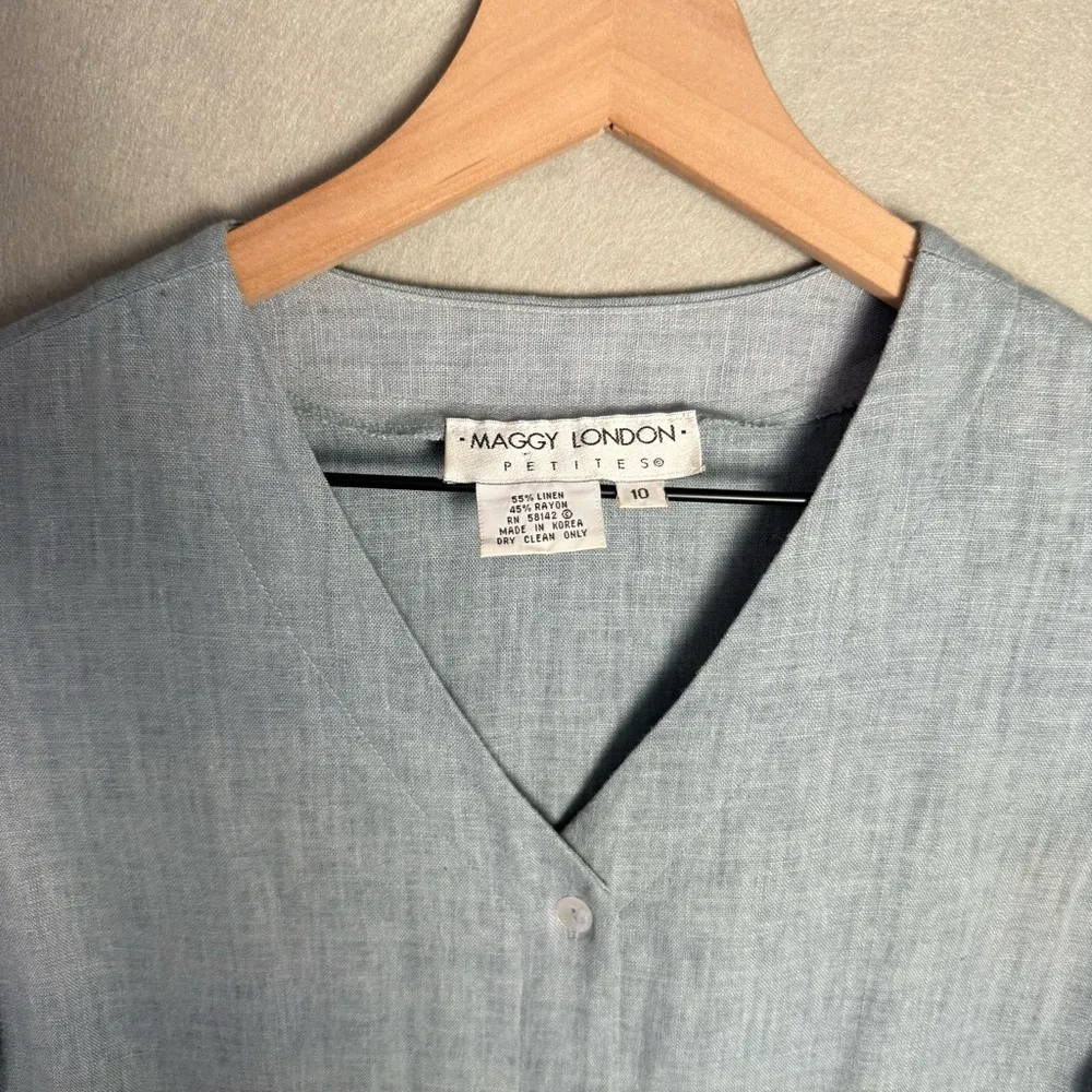 Maggy London Women’s Petite Linen Blend Short Sleeve Button Down Spring size 10 - Image 2