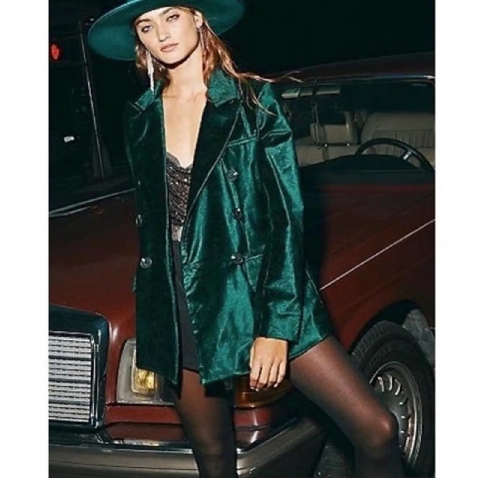 Free People Ashby velvet jade green double breasted blazer size s date concert - Image 4