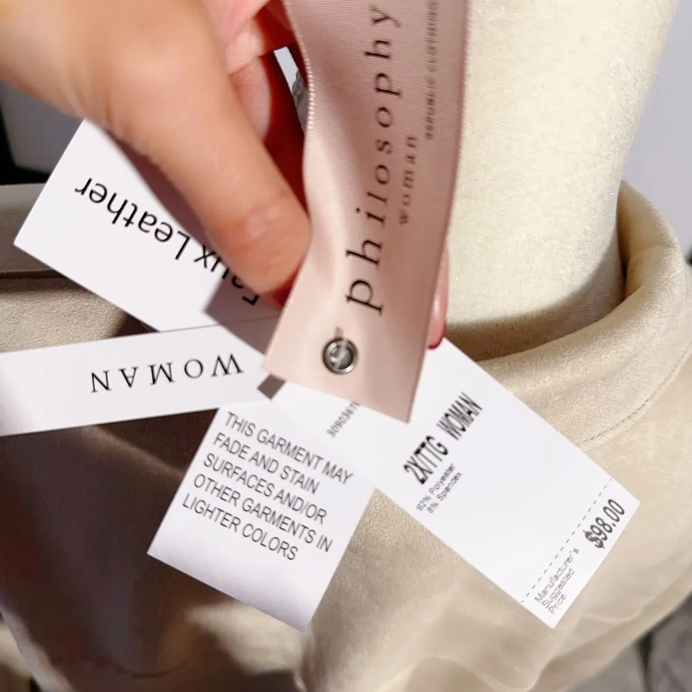 Philosophy 2X plus velvet faux leather soft lined jacket beige cream button up - Image 7