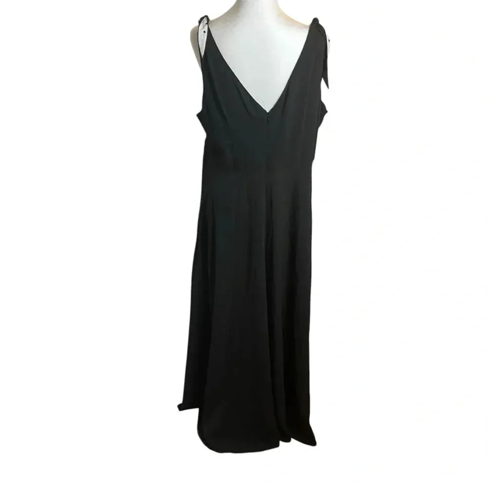Betsey Johnson Black Maxi Dress 14W White Polka Dot Ties Event Party Evening - Image 7