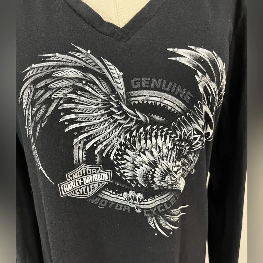 ❄️Harley Davidson Rhinestone Embellished Long Sleeve Tee Black Size XL - Image 2