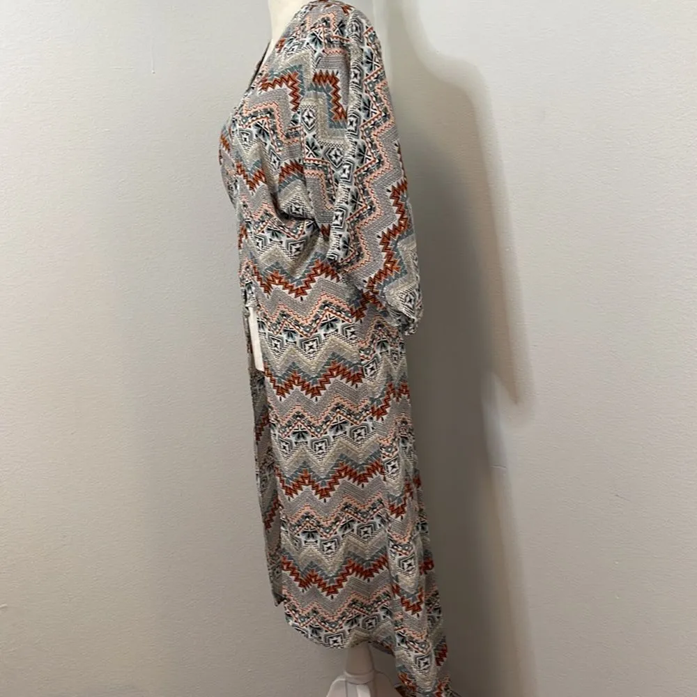 Zada Design southwest pattern long hanging wrap shirt. Size Small. Soft. Airy. Blue - Image 3