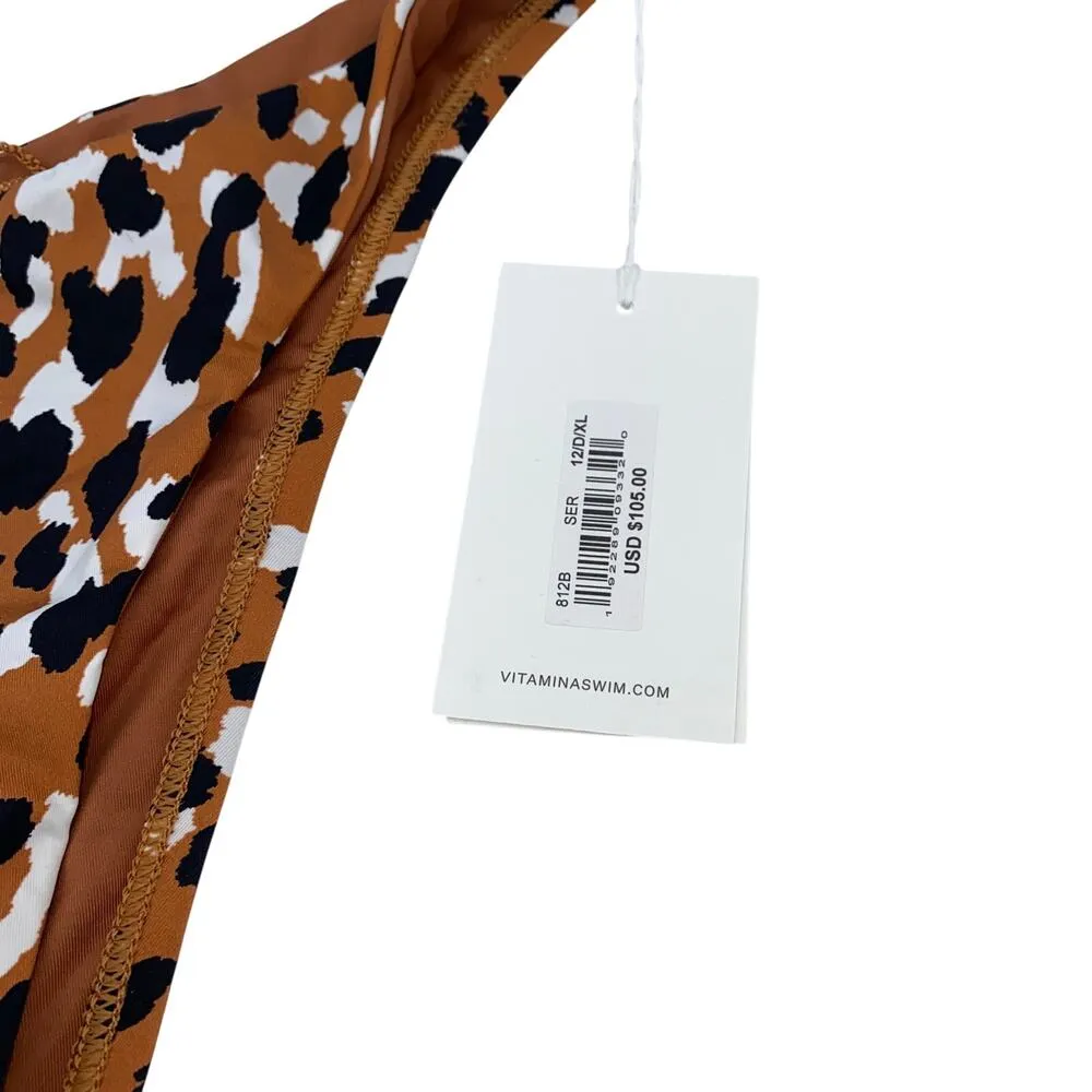New Vitamin A California High Leg Brown Leopard Animal Swim  Bikini Bottom 12 XL - Image 4