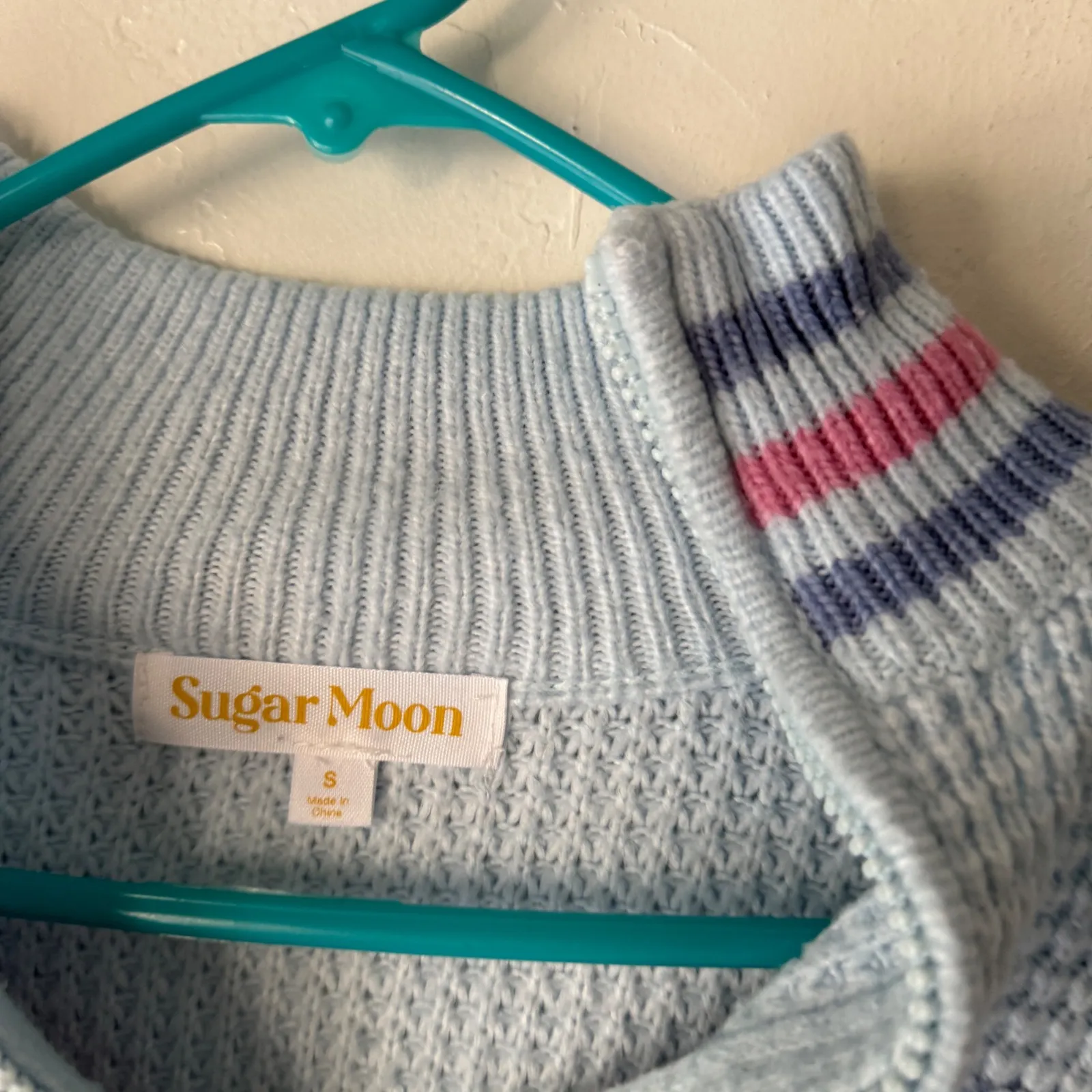 Sugar Moon Baby Blue Cropped Strawberry Cherry Fair Isle Knit Sweater Coquette - Image 3