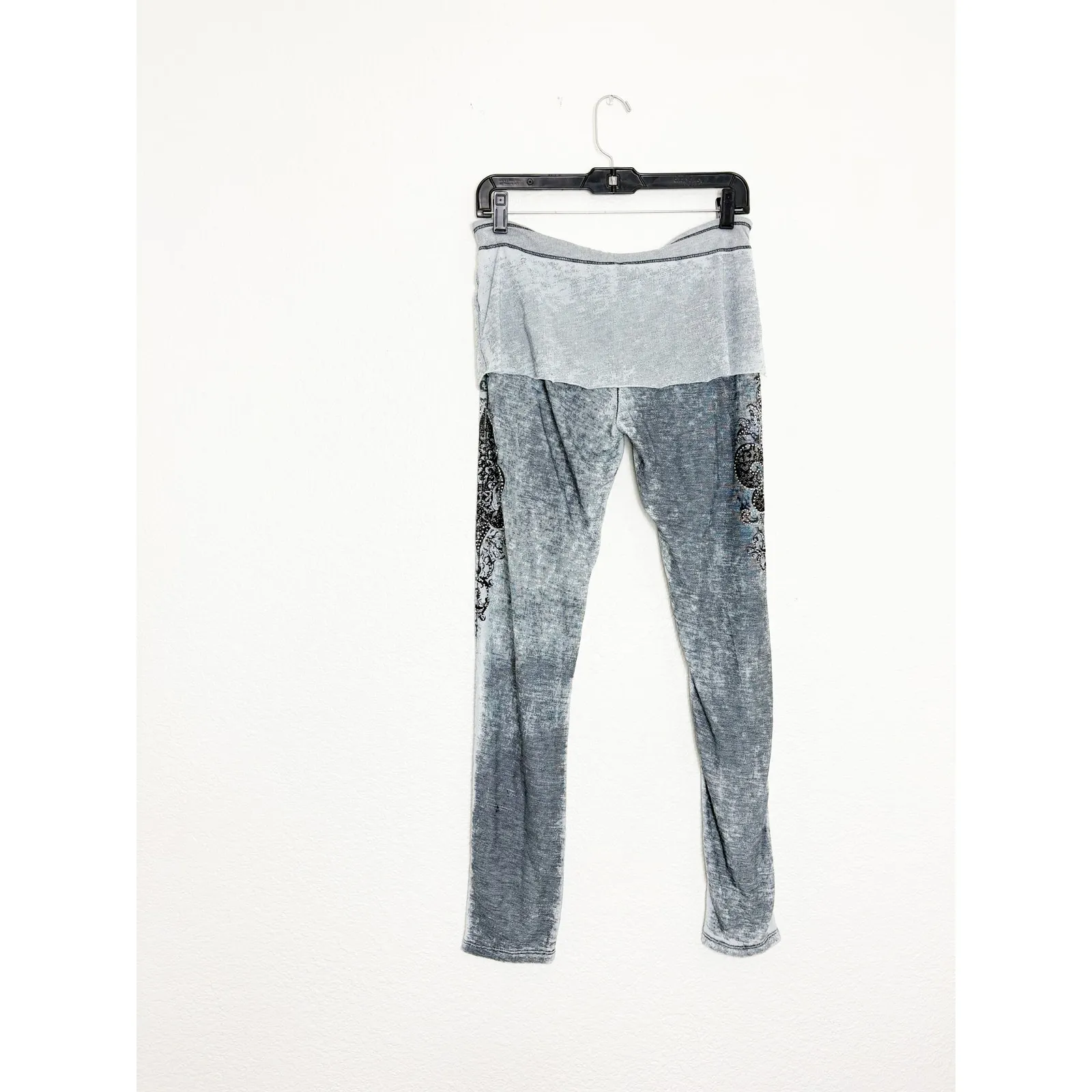 Vintage Y2K Vocal Rhinestone Grunge Emo Pants Fold Over Euro Acid Wash Small - Image 11