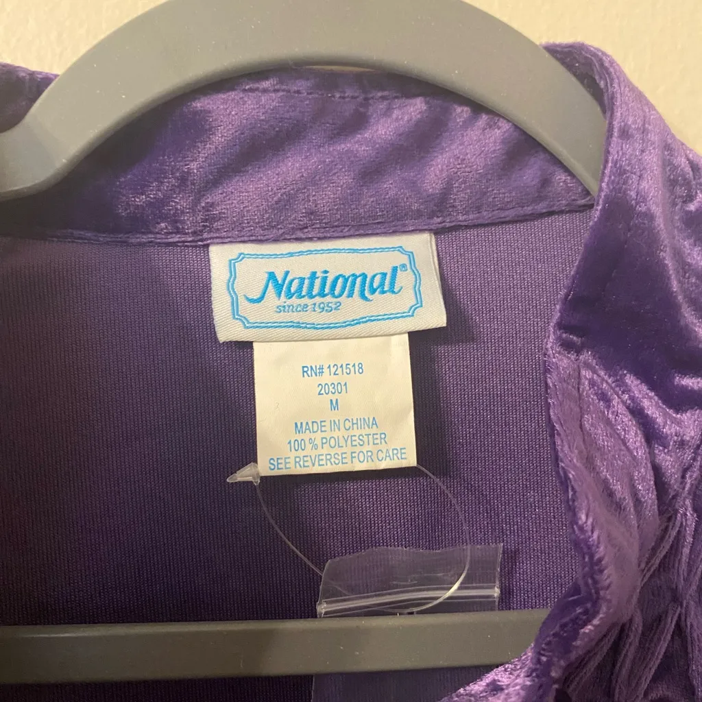 New Womens National Brand‎ Purple Velour Style Pajama Top Pockets Size Medium - Image 3