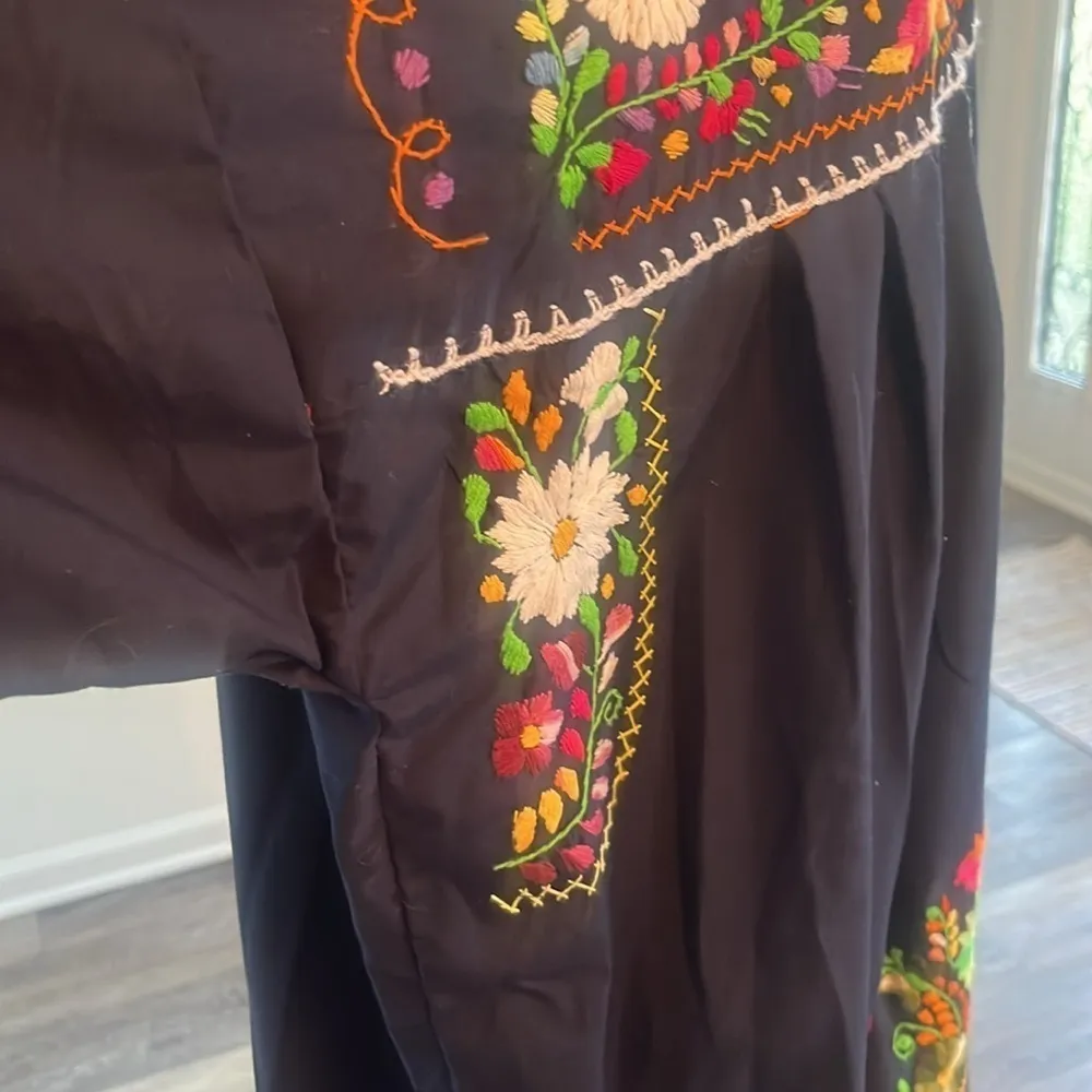 Handmade Embroidered Mexican maxi Dress colorful flowers peacock size Large Blue Size M - Image 7