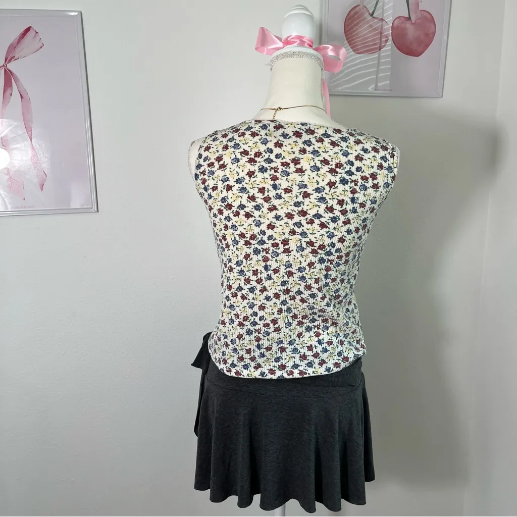 Vintage 90s Cottage White Floral Mini Bow‎ Tank Top Womens Size Medium - Image 5