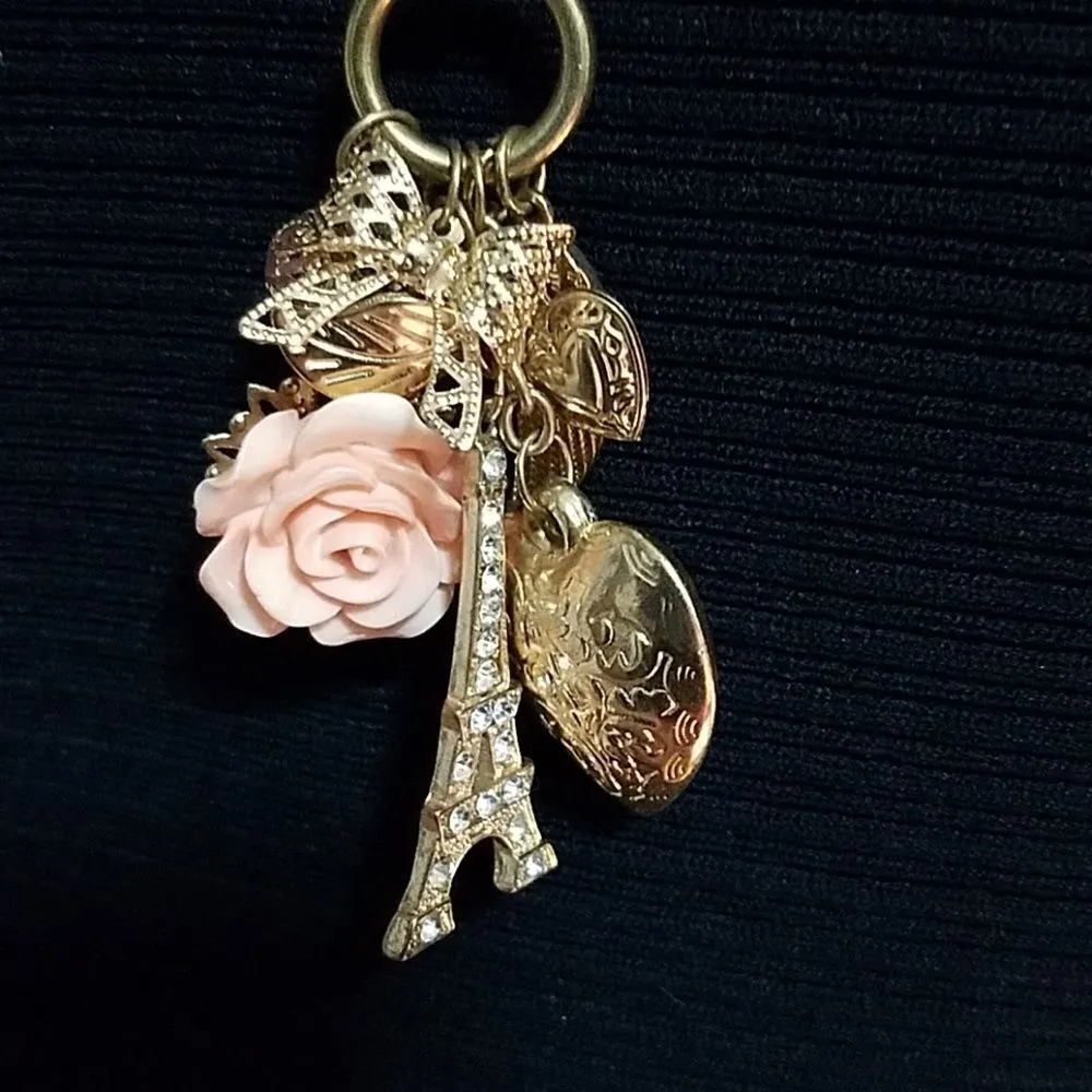 Etc! Gold Tone Eiffel Tower & Hearr Necklace - Image 2