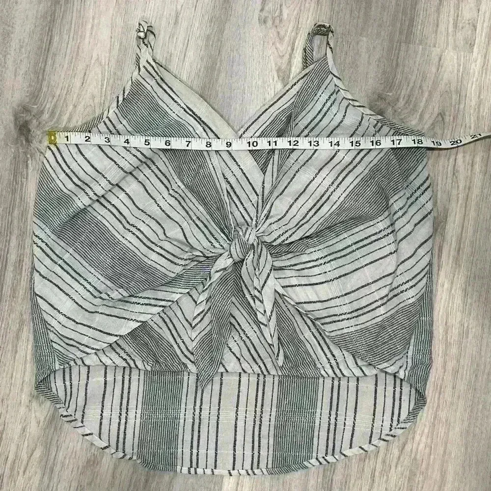 Hayden Gauzy Front Knot Sleeveless Crop Top Neutral Cotton Stripe Shirt Size L - Image 6