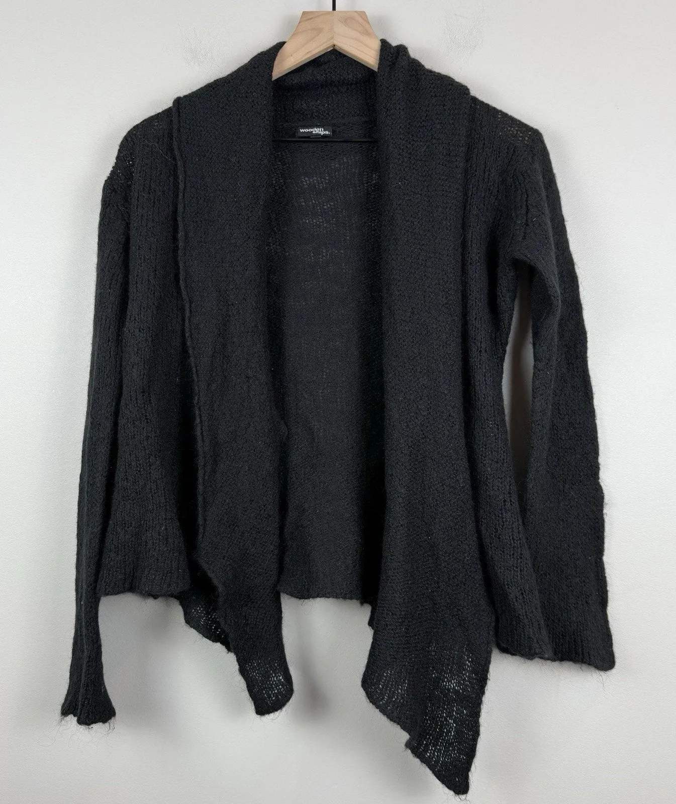 Wooden Ships Mohair Blend Draped Open Front Cardigan Medium/Large Black Capsule - Image 1