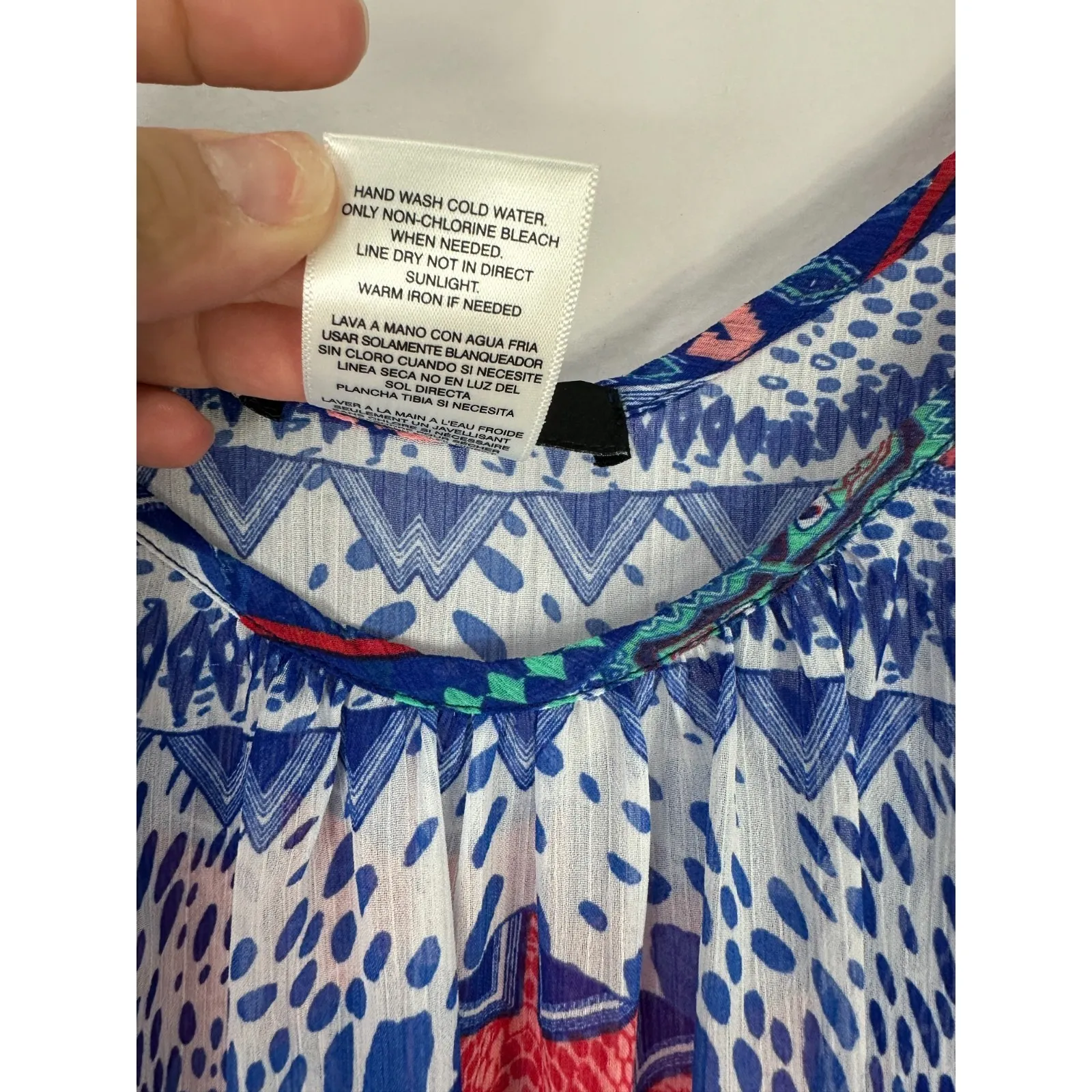 Ellen Tracy Jumpsuit XL Blue Red Boho Tribal Sheer Vacation Resort Festival - Image 4